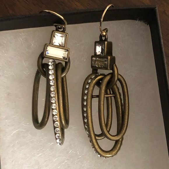 SILPADA Modern Maven Brass Drop Earrings With Swarovski Crystals NIB - Picture 13 of 14